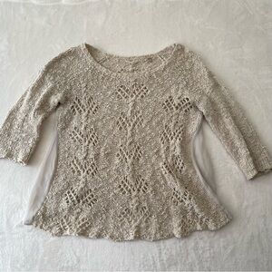 KNITTED & KNOTTED Anthropologie M Ivory Boucle Delicate Open Knit Sweater Boho